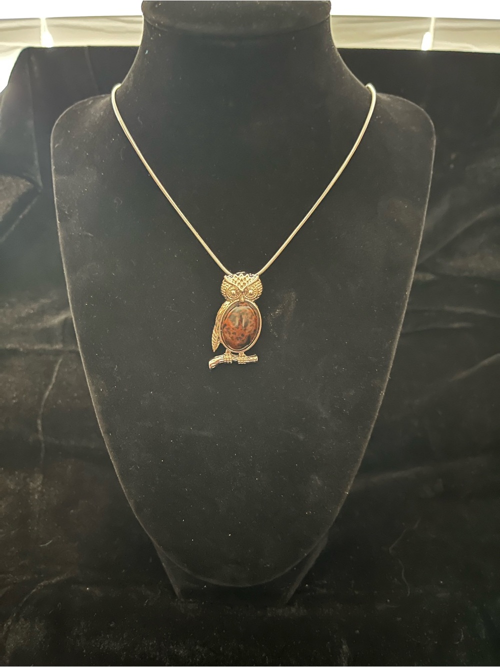 Mahogany Jasper Belly Owl Pendant Necklace | Wisdom Owl Stone Necklace